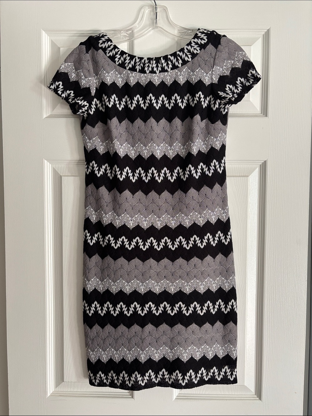 Black and Gray Chevron Knit Sheath Dress by Muse